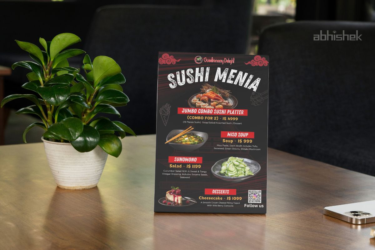 Tabletop sushi menu in global fusion bar setting