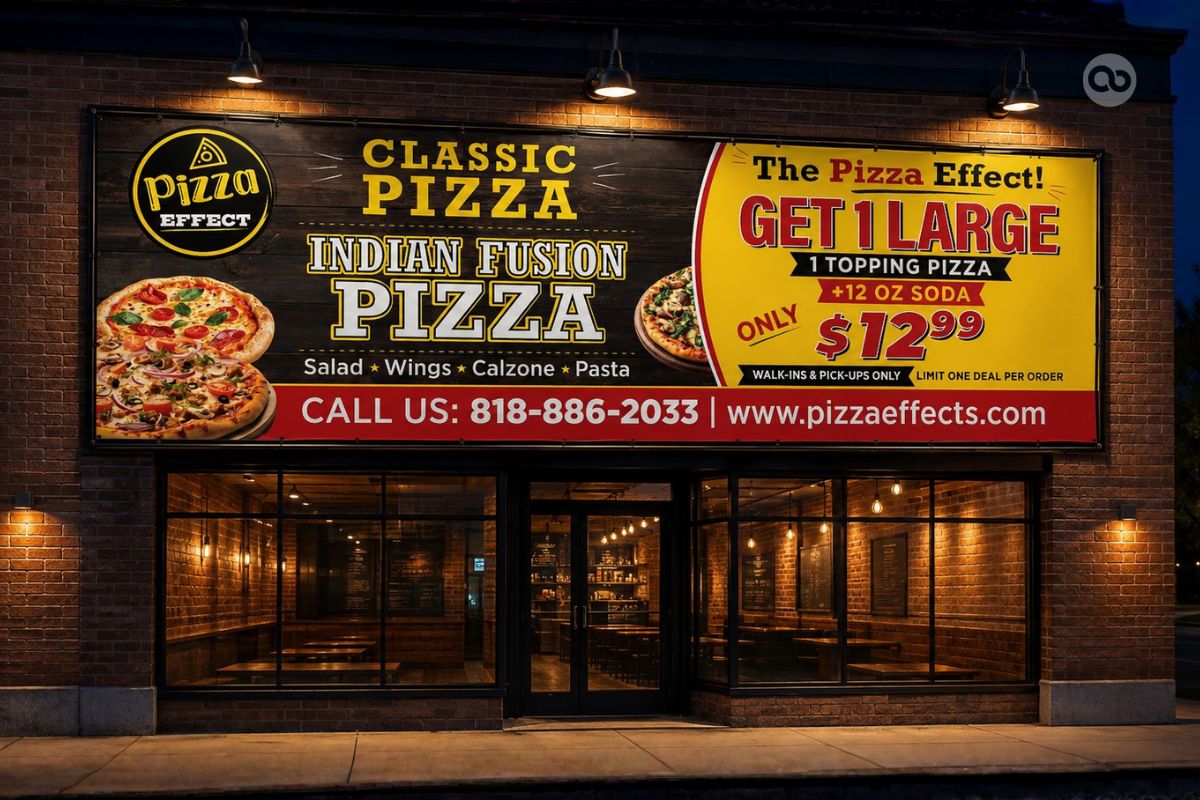 pizza restaurant promotional banner design, restaurant banner design, pizza advertising banner, food promotion design, restaurant outdoor advertising, pizza shop banner, fast food promotion