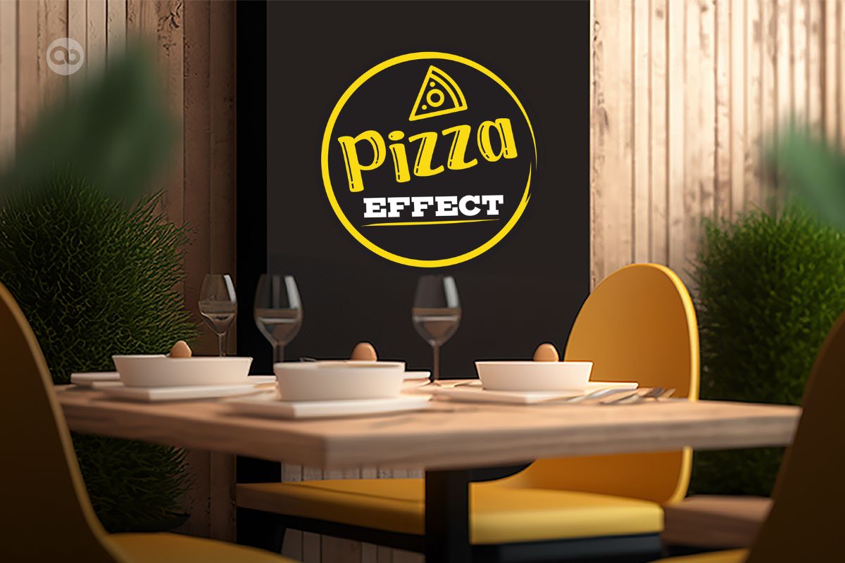 pizza restaurant interior branding and logo wall design